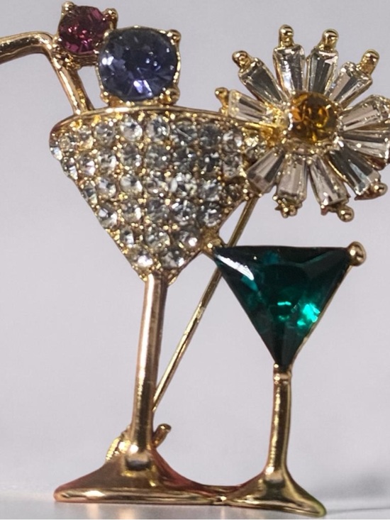Jewelry - Gold-Tone Multicolor Cocktail Brooch with Green Accent